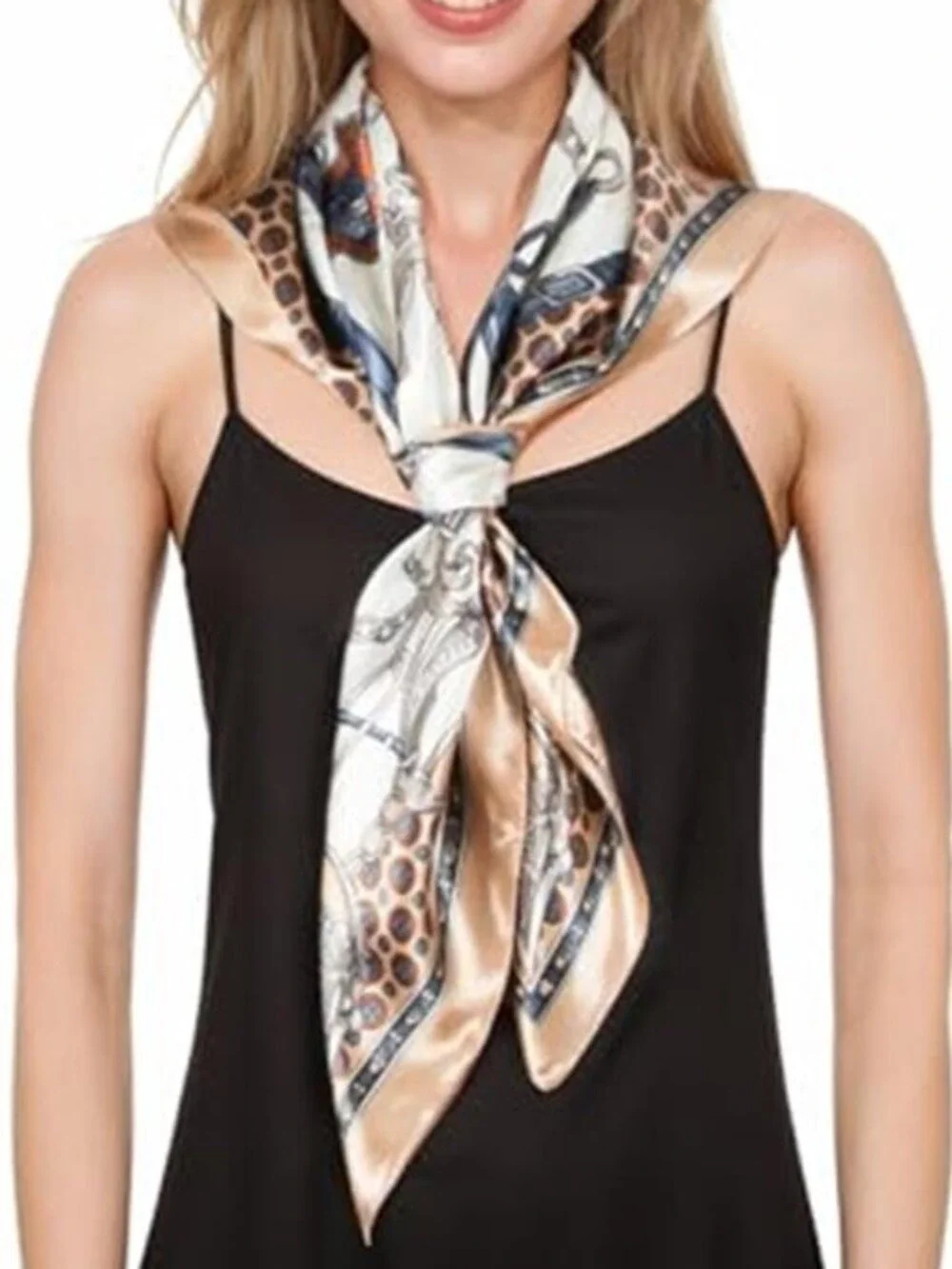 Head Scarf for Women Like Silk Scarf Hair Scarf Beige Blue Printed Square Scarf